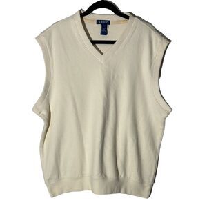IZOD Cream 100% Cotton V-Neck Sweater Vest Size Xl